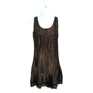 Dallin Chase Womens Shimmering Sleeveless Pleated‎ Mini Dress Gold Size 8
